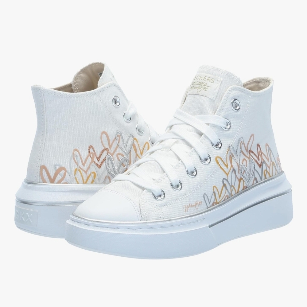 Skechers White High-Top Sneakers with Heart Design